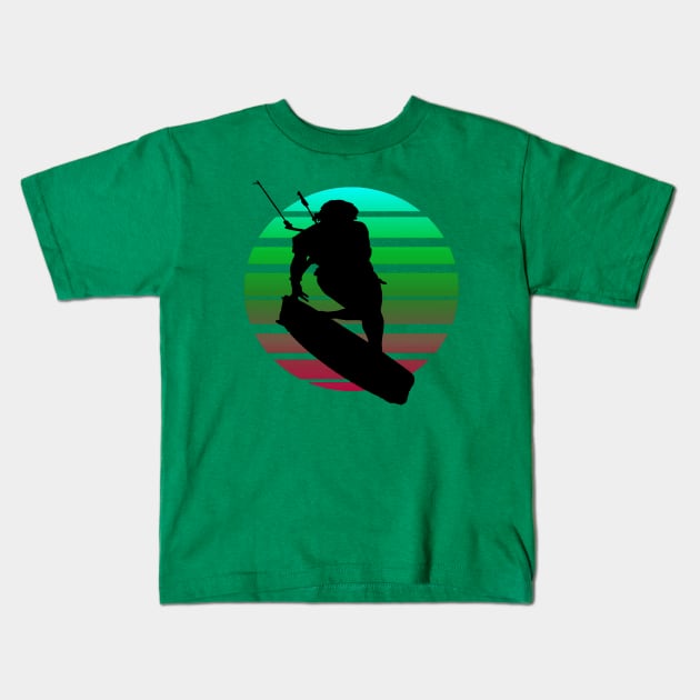 Kitesurfing Female Rider Silhouette Retro Sunset Kids T-Shirt by taiche